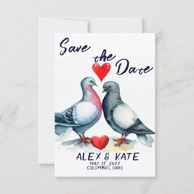 Cute Pigeons Wedding Save the Date  (Front)