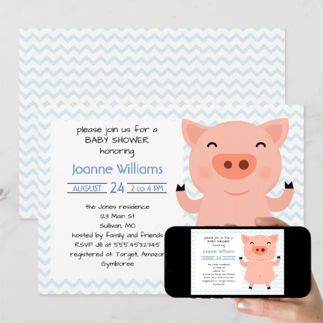 Cute Piggy Baby Shower For Girl Invitation | Zazzle