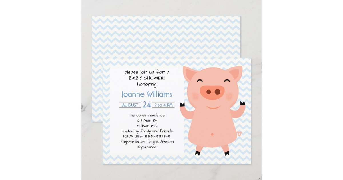 Cute Piggy Baby Shower For Girl Invitation | Zazzle