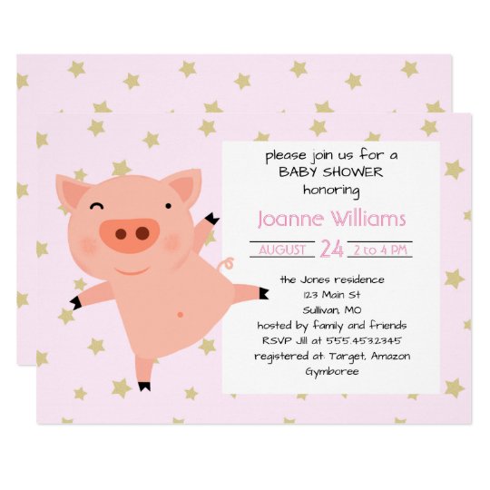Cute Piggy Baby Shower For Girl Invitation | Zazzle.com