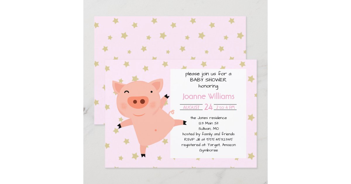 Cute Piggy Baby Shower For Girl Invitation | Zazzle