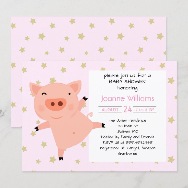 Cute Piggy Baby Shower For Girl Invitation | Zazzle