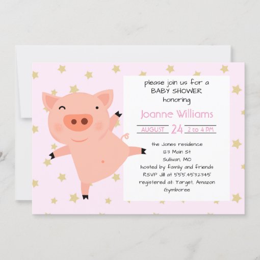 Cute Piggy Baby Shower For Girl Invitation | Zazzle