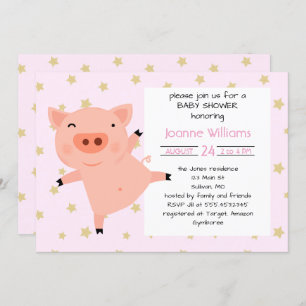 Cute Piggy Baby Shower For Girl Invitation