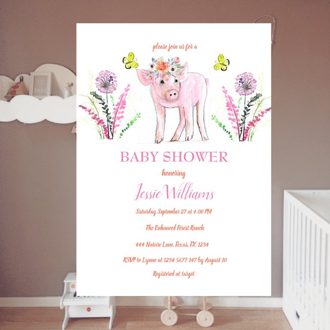 Cute Piggy Baby Shower Piglet Girl Farm Animals Invitation (Creator Uploaded)