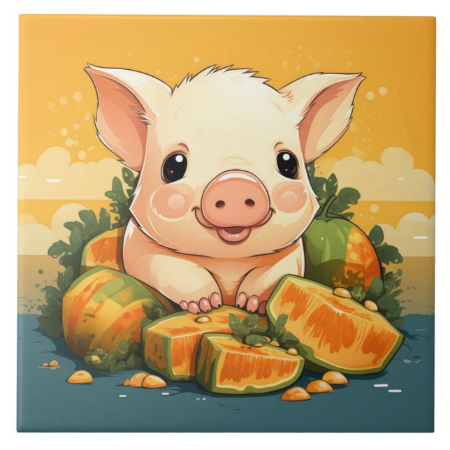 Cute piggy ceramic tile (Front)