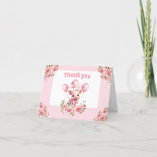 Cute Piggy Girl Farm 1st Birthday Thank You Cards