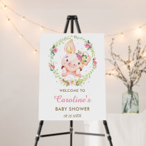 Cute Piggy Pig Pink Floral Baby Shower Welcome Foam Board