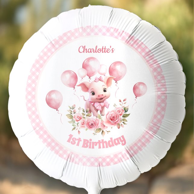 Cute Piggy Pink Farm Girl 1st Birthday Big Balloon (Cute Piggy Pink Farm Girl 1st Birthday Big Balloon)