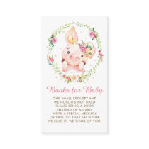 Cute Piggy Pink Floral Baby Shower Bring a Book Enclosure Card