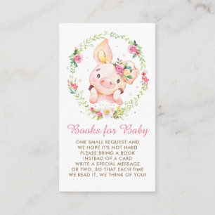 Cute Piggy Pink Floral Baby Shower Bring a Book Enclosure Card