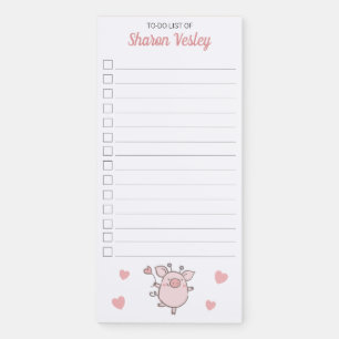 Cute Piggy With Pink Heart Balloon To-Do List Magnetic Notepad