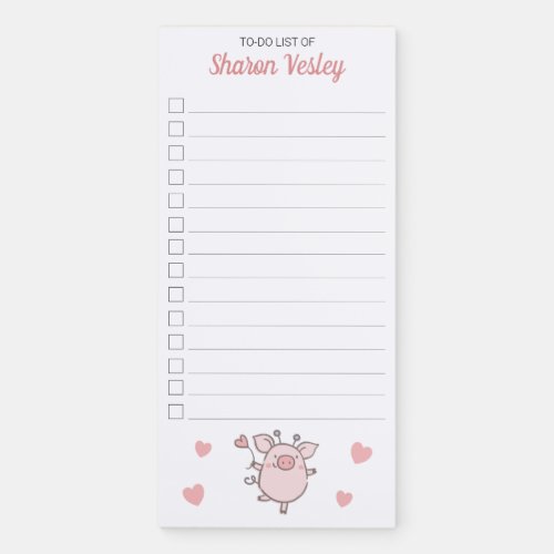 Cute Piggy With Pink Heart Balloon To_Do List Magnetic Notepad