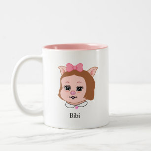 Cute Piglet Cartoon & Calligraphy Two-Tone Coffee Mug
