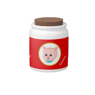 Cute Piglet Cartoon on Red Candy Jar