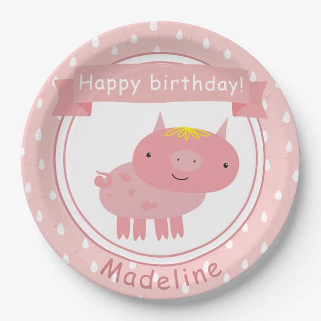 Cute Piglet Cartoon & Pink Confetti / Polkadots