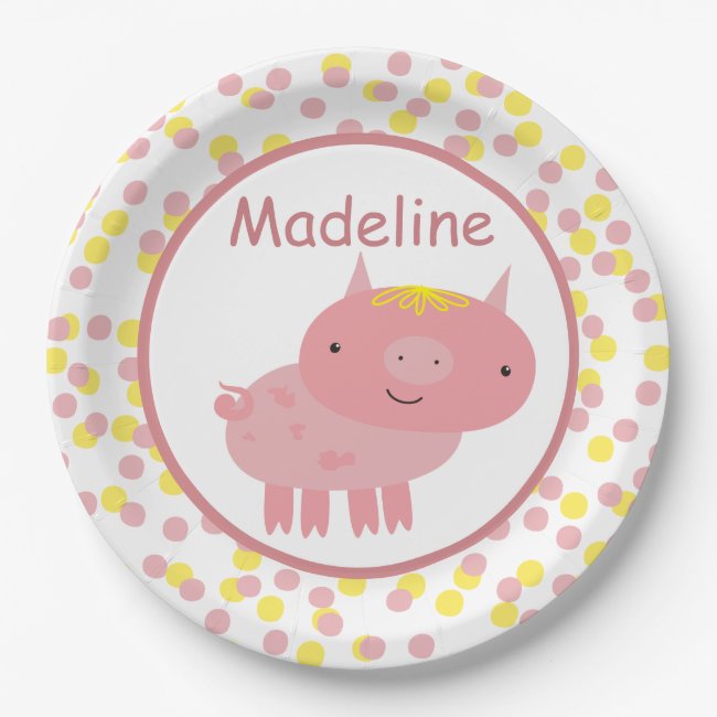 Cute Piglet Cartoon & Yellow and Pink Polkadots