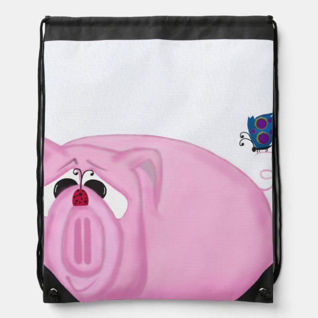 Cute Piglet Chumley And Beautiful Friends Drawstring Bag (Front)