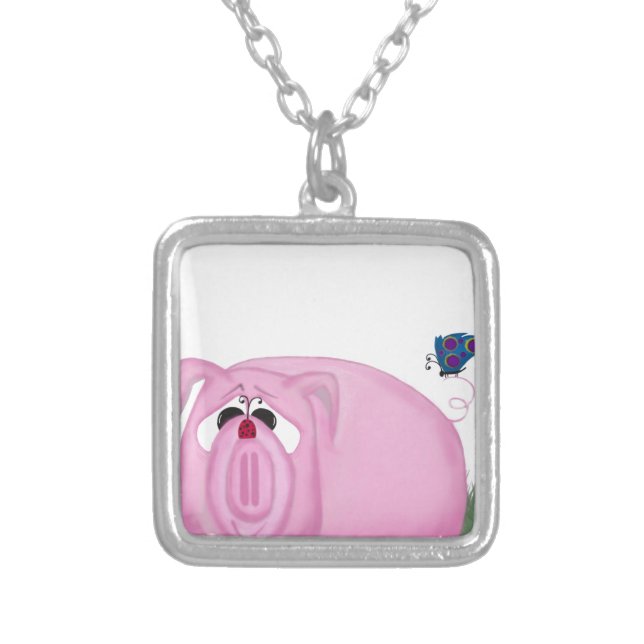 Cute Piglet Chumley And Beautiful Friends Silver Plated Necklace (Front)
