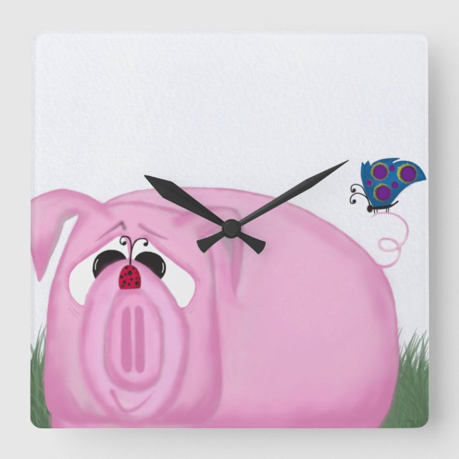 Cute Piglet Chumley And Beautiful Friends Square Wall Clock (Front)