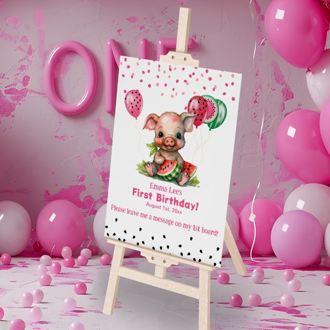 Cute Piglet Eating Watermelon Birthday Foam Board (Creator Uploaded)
