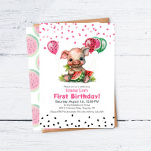 Cute Piglet Eating Watermelon Birthday
