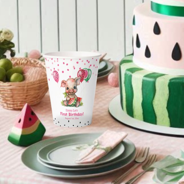 Cute Piglet Eating Watermelon Birthday Paper Cups (Creator Uploaded)