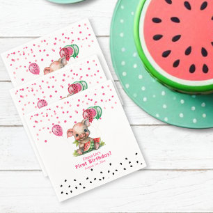Cute Piglet Eating Watermelon Birthday Paper Napkins