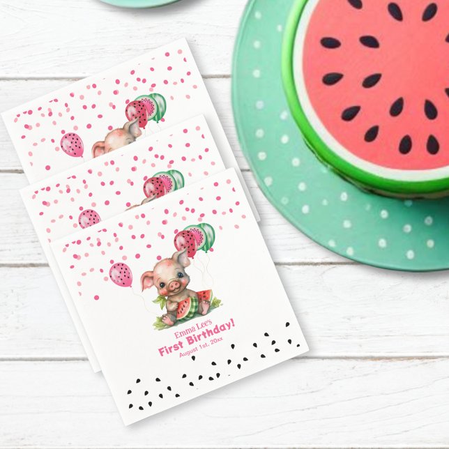 Cute Piglet Eating Watermelon Birthday Paper Napkins (Creator Uploaded)