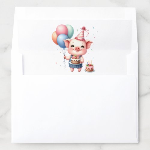 Cute Piglet Holding Balloons and Birthday Cake Envelope Liner