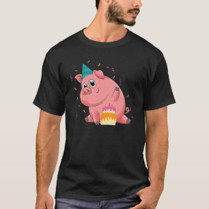 Cute Piglet Kids Birthday Party Cake Farm Animal F T-Shirt