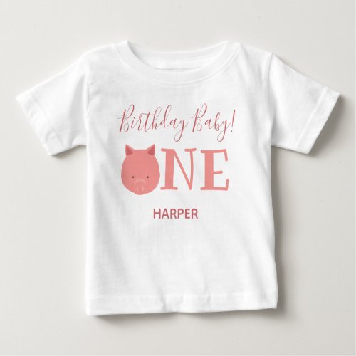 Cute Piglet One Name First Birthday Baby T_Shirt