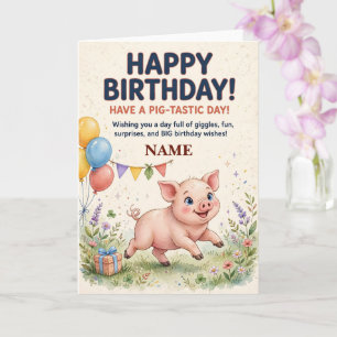 Cute Piglet Personalized Birthday Card for Kids