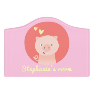 Cute Piglet - Personalized Girl's Bedroom Door Sign