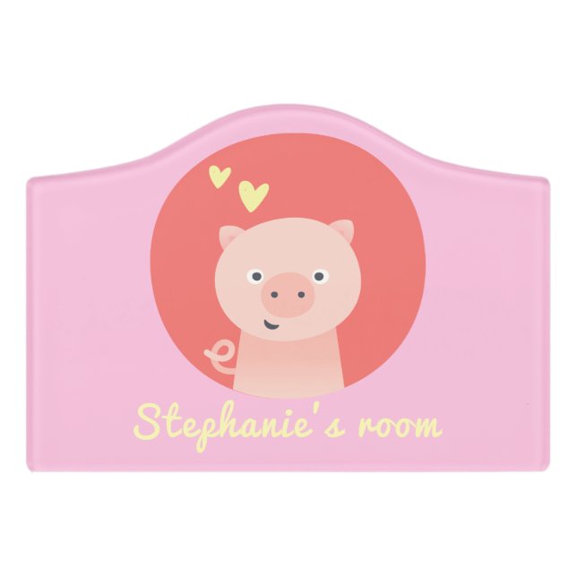 Cute Piglet - Personalized Girl's Bedroom Door Sign (Small Crest Front)