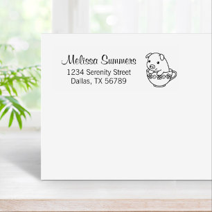 Cute Piglet Pig in a Teacup Address Rubber Stamp
