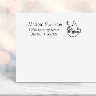 Cute Piglet Pig in a Teacup Address Self-inking Stamp