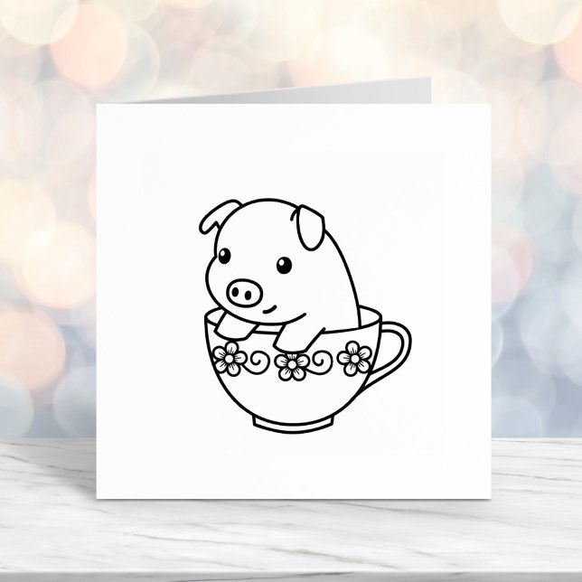 Cute Piglet Pig in a Teacup Self-inking Stamp (Creator Uploaded)