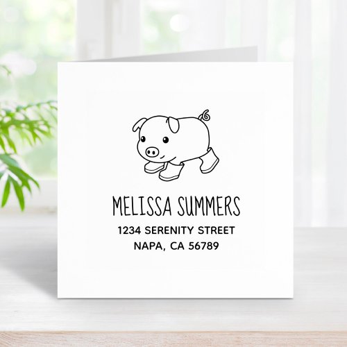 Cute Piglet Pig in Rubber Boots Address Rubber Stamp