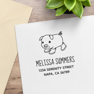 Cute Piglet Pig in Rubber Boots Address Stamp
