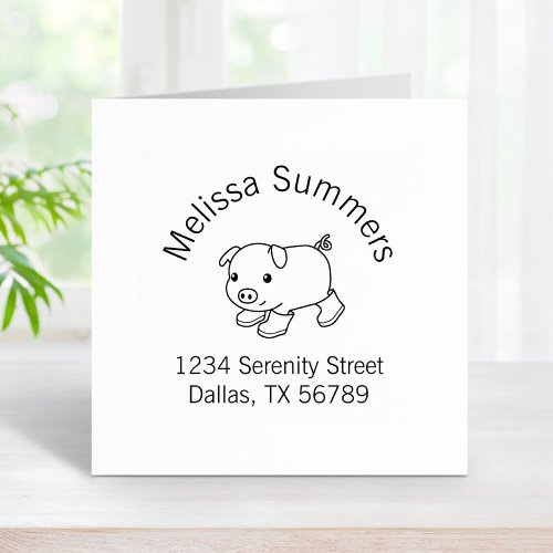 Cute Piglet Pig in Rubber Boots Arch Address Rubber Stamp