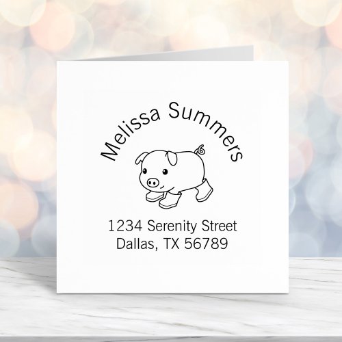 Cute Piglet Pig in Rubber Boots Arch Address Self_inking Stamp