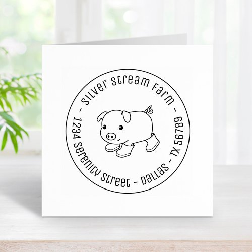 Cute Piglet Pig in Rubber Boots Business Address Rubber Stamp