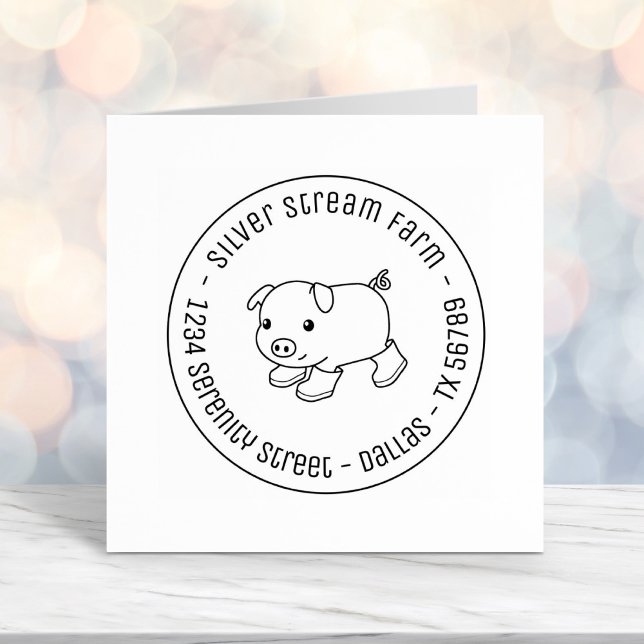 Cute Piglet Pig in Rubber Boots Business Address Self-inking Stamp (Creator Uploaded)