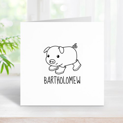 Cute Piglet Pig in Rubber Boots Custom Name Rubber Stamp
