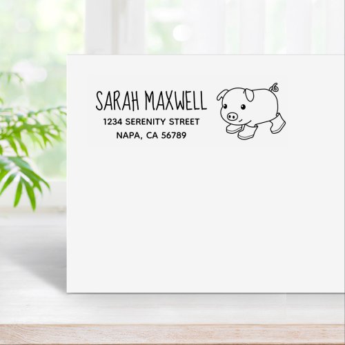 Cute Piglet Pig in Rubber Boots Return Address Rubber Stamp
