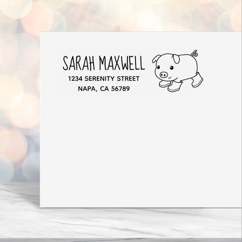 Cute Piglet Pig in Rubber Boots Return Address Self_inking Stamp