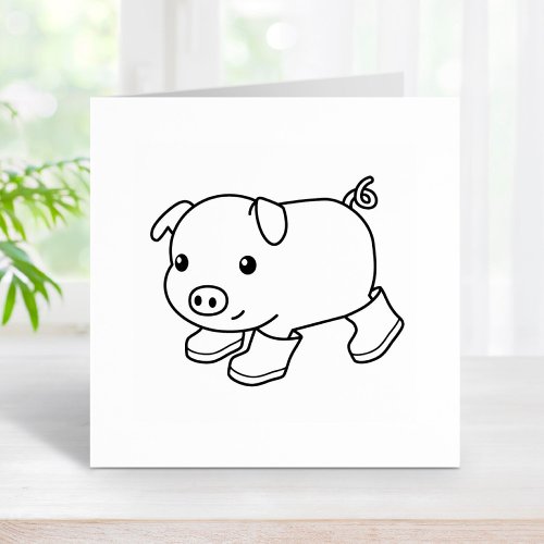 Cute Piglet Pig in Rubber Boots Rubber Stamp