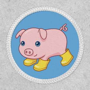 Cute Piglet Pig in Yellow Rubber Boots Blue Patch