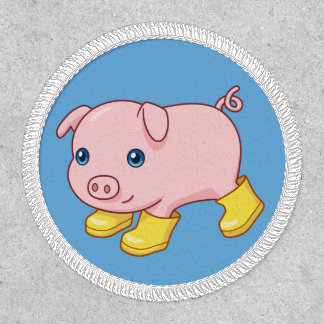 Cute Piglet Pig in Yellow Rubber Boots Blue Patch